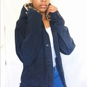 BLACK JEAN JACKET CHEETAH FUR HOOD